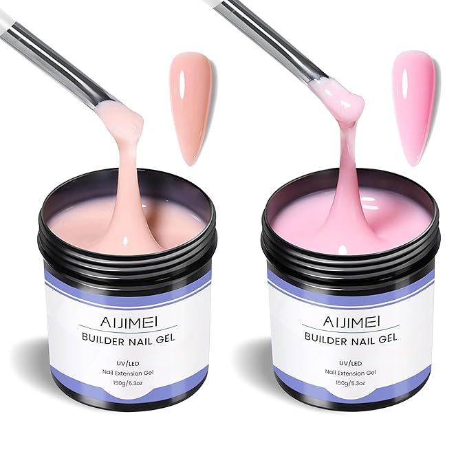 AIJIMEI 150g Builder Hard Gel Nail Set Pink Nude Colors Nail Extension Gel for Nails for Carving Patterns Decoration Home Manicure DIY for Women (Pink & Nude)