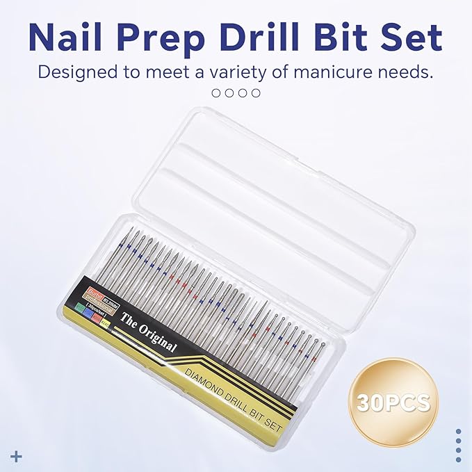 30PCS Diamond Nail Drill Bit Set Diamond Cuticle Nail Bits Kit Manicure Pedicure Remover Tools for Acrylic Gel Nails Cuticle Cleaner Nail Bit Kit