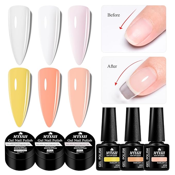 MTSSII 3D Nail Art Gel Clear White Solid Builder Gel for Nails Non-Stick Hand Sculpture Hard Gels Yellow Nude Nail Polish Home Manicure DIY for Women