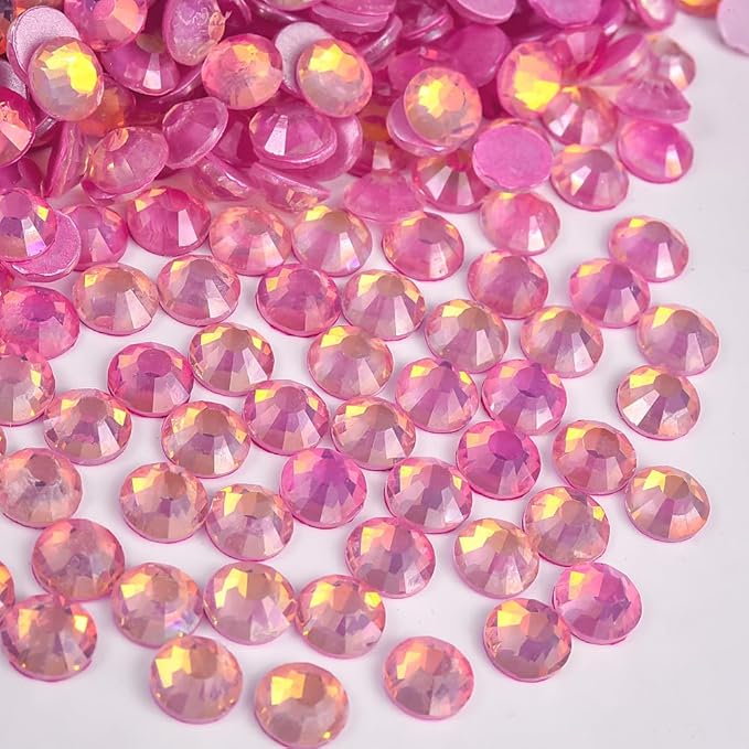 Blinginbox Flatback Rhinestones Round Gems, 288pcs Luminous Series Glass Stones Neon Gems Non Hotfix Crystal Rhinestones for Nail Charms Crafts Clothes Tumblers,Rose Luminous Opal,SS30.