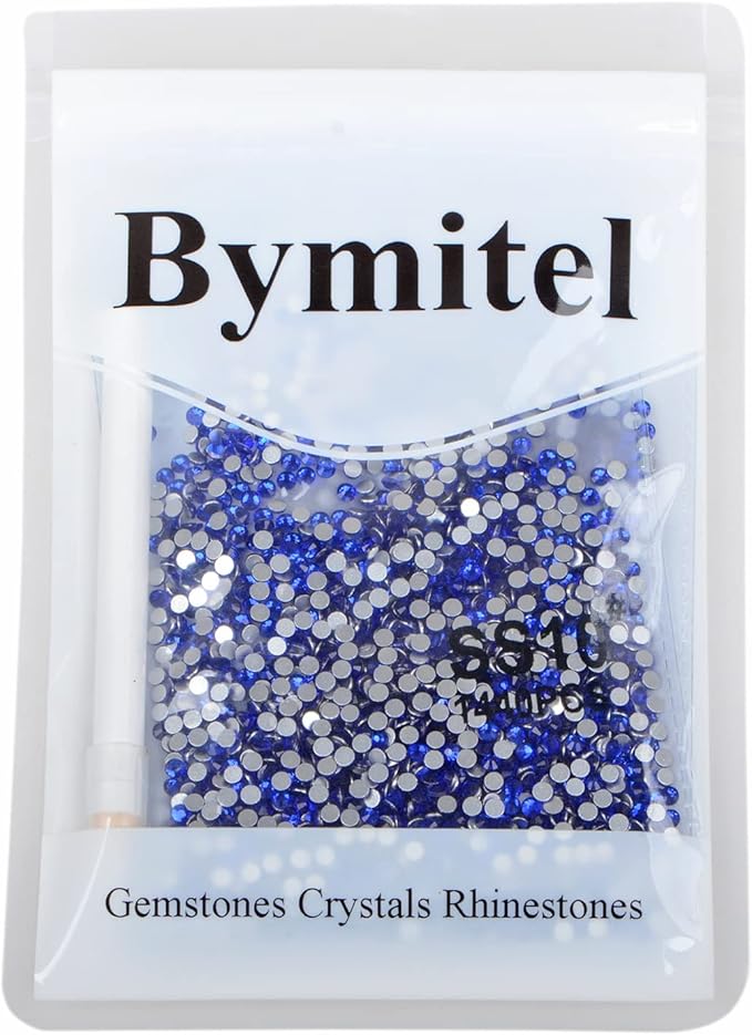2880PCS Art Nail Rhinestones Non Hotfix Glue Fix Round Crystals Glass Flatback for DIY Jewelry Making with one Picking Pen (ss10 2880pcs, Sapphire)