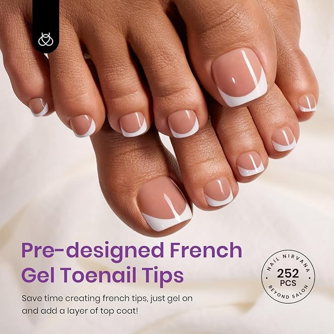 Beetles X Press Plus French Tip Toenails - Sable French | Brown Short Square Press On Toe Nails | 18 Sizes 252 Pcs Natural Salon Quality Gel Nail Tips