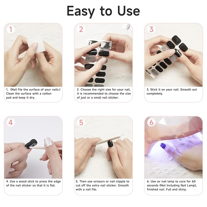 Semi Cured Gel Nail Strips, 28 pcs Gel Nails Stickers for Women Work with Any UV Lamp, Long Lasting Nail Wraps for Home DIY Nails Art (Gilded French)