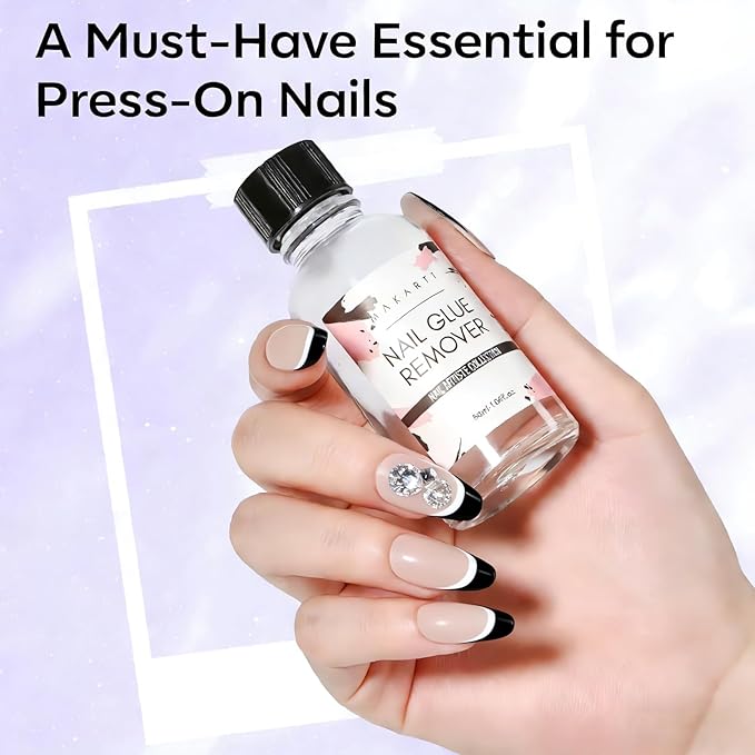 Makartt Press On Nail Glue Remover: Fast and Easy Adhesive Remover for Fake Nails Tips & Glue Off, Hema-Free Debonder Nail Remover Serum with 2 Dropper Applicators and 2 Cuticle Sticks, 30ml