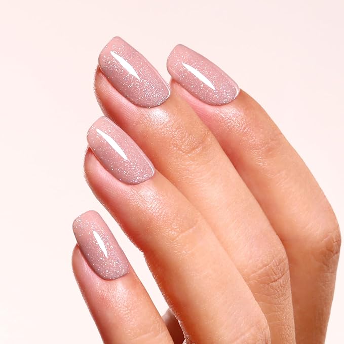 Glitter Gel Polish,Nude Mauve Pink Iridescent Glitter Gel Nail Polish Sparkle Shimmer Fall Winter Rainbow Soak off LED UV for Art DIY Manicure 15ML