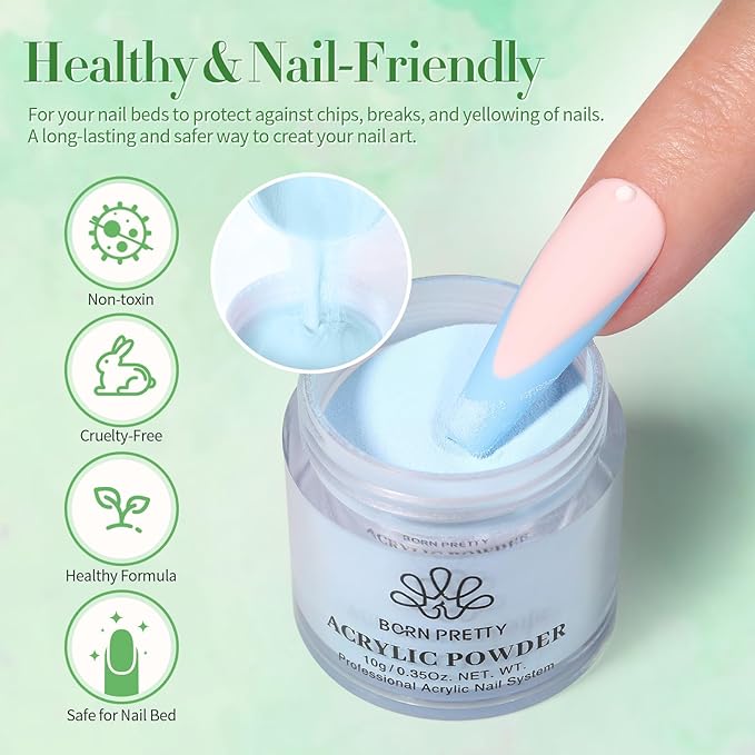 Born Pretty Acrylic Powder Set 36 Colors Spring Summer Acrylic Nail Powder Nude Pink Red Green Blue Purple Yellow Professional Polymer 3D Nail Art Kit for French Extension Carving Valentines Day Gift