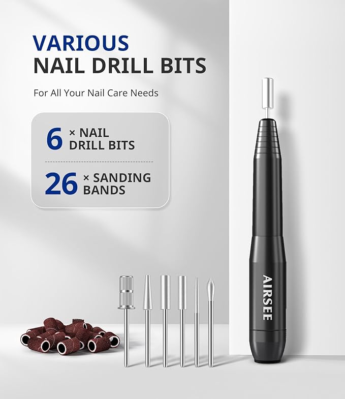 AIRSEE Studio Basic Electric Nail Drill, USB Portable Nail E File Machine for Professional Beginners, Manicure Pedicure Dremel Kit for Salon & Home Use, Black