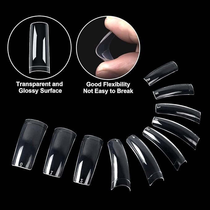 1000PCS Nail Tips Acrylic Nails 10 sizes Artificial Half Cover False Flake Nail Tips for Nail Salon Nail Shop DIY Nail Art Ballerina Nails (French Fake Nail Extension Tips)