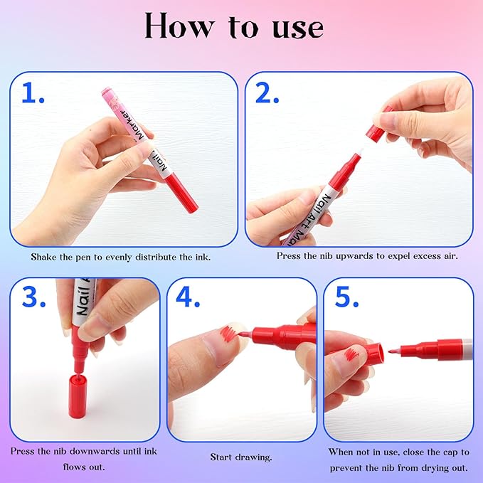 Waterproof Nail Art Pen, 12 Colors Nail Art Pen Set, 0.5mm Precision Control, Quick Drying Markers for & DIY, Complete Kit with Fine Tip Pens