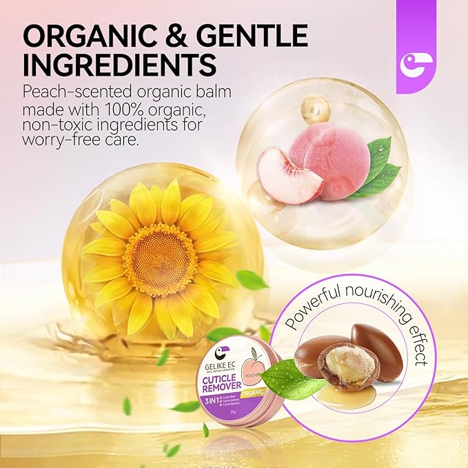gelike ec Cuticle Cream for Dry Damaged Cuticles: Organic Moisturizer Nail Care Balm Cuticle Remover for Rough Hands Cracked Rigid Foot - Professional Nail Repair for Salon Home - Peach Scent