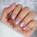 Press On Nails Short - Jofay Fashion Cat Eye Press On Nails Square, Red Candy Cane Fake Nails with Glue, Glossy Reusable Acrylic Nail Tips in 16 Sizes, Christmas Stick On Nails for Women Girls Gift