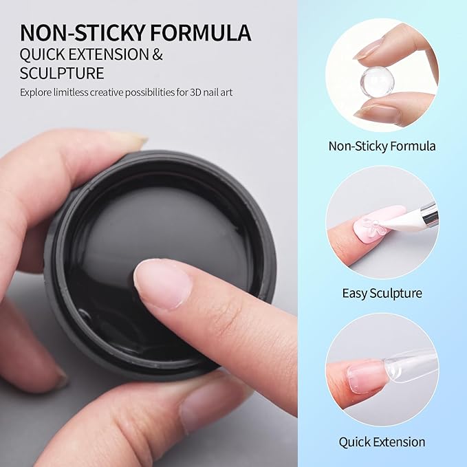 3D Gel Nail Art Kit-Green Aurora Solid Builder Gel for Nails 3D Sculpting Carving Building Modeling Hard Extension for Beginner DIY Salon at Home Cured Needed