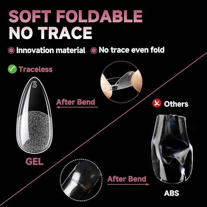 UNA GELLA Medium Almond Gel Nail Tips Half Matte 312pcs Almond Gel Nails No C Curve Clear False Fake Nails Effective Nail Extensions for DIY Art Salon-Level Press On Nails, 12 Sizes