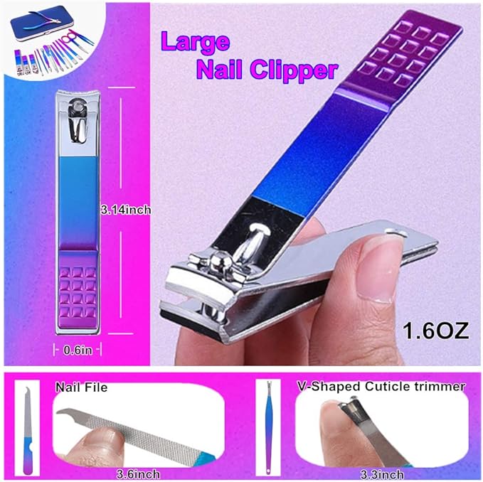 Manicure Set, Professional Nail Clippers Kit, Pedicure Care Tools, Professional Women Grooming Kit -Premium Stainless Steel with Blue Travel Case Set 15PC Great Gift(Colorful)