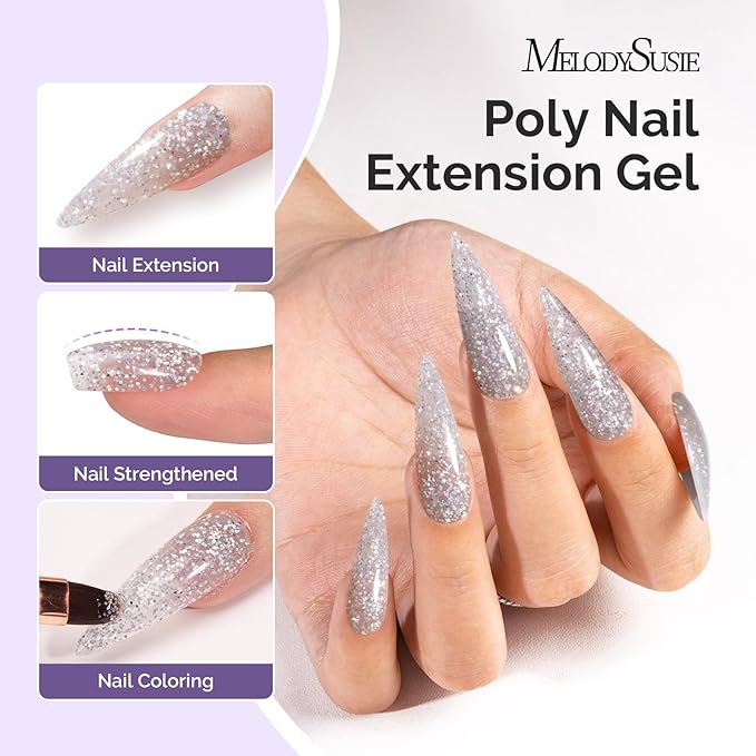 MelodySusie Poly Nail Extension Gel 60g Hema Free Soak Off UV Lamp Cured Nail Thickening Nail Art Design Manicure Gift for Women 020F