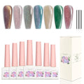 Adhere 7Pcs 12ML Cat Eye Soak Off UV LED Gel Nail Polish, Reflective Glitter Cat Eye, Sparkling Diamond Magnetic Flash Color with Magnet