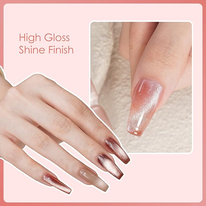 6Pcs One step Cateye Gel Nail Polish Set Valentine's Day gift DIY at home are Gold Brown Yellow For Holiday Party Sparkle Manicure Kit Soak off Uv Nail Art Design Gifts for Women
