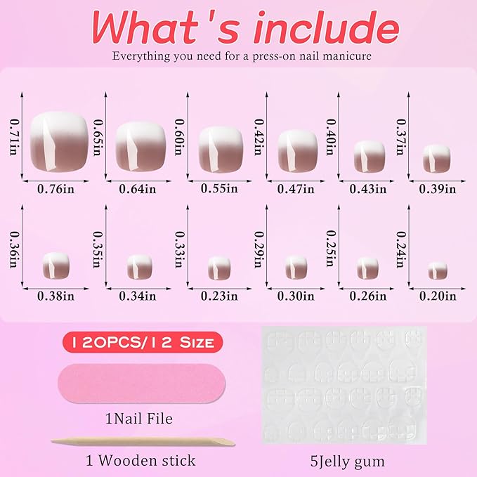 120PC Ombre Press on Toenails for Women Fake Toe nail Press ons Acrylic Toe Press on Nails Set, Ombre Press on Toe Nails Press on Fake Toenails Press ons Acrylic Toe Nail Tips Kit&Glue Tab-J