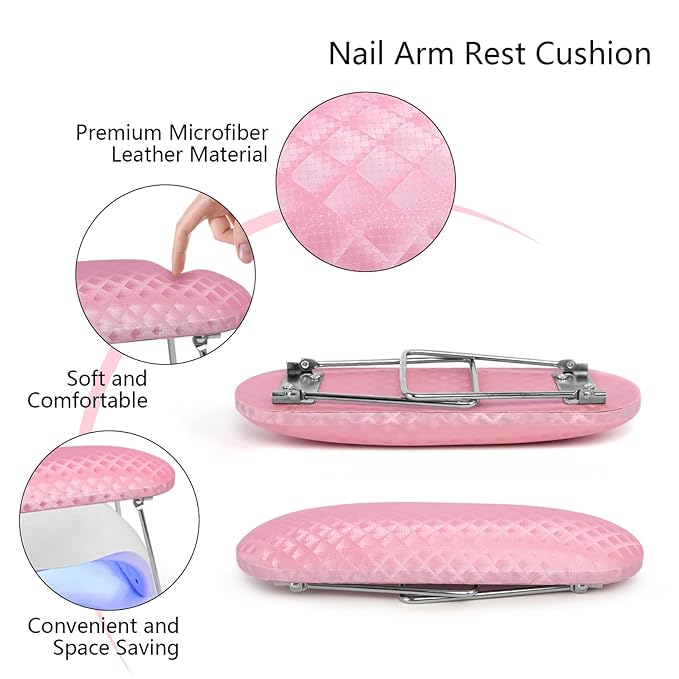 krofaue Nail Arm Rest,Professional Microfiber Leather Nail Hand Rest Stand Arm Rest for Acrylic Nails Cushion Hand Holder with Non-slip - Nail Technician Use Must Have（Pink）