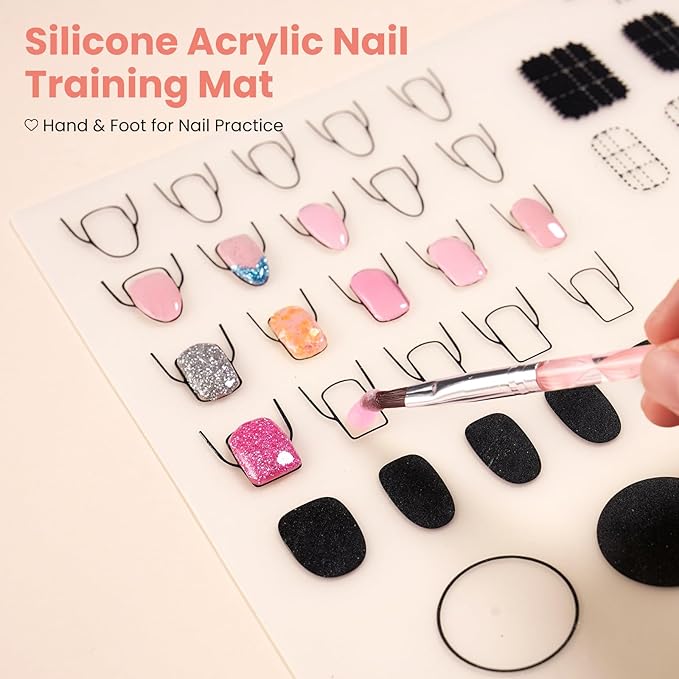 Nail Kit for Beginners with Everything: Practice Nail Hand Acrylic Set U V Lamp Professional Powder Liquid Starter Kits with Drill for Salon Home(Pink Lamp)