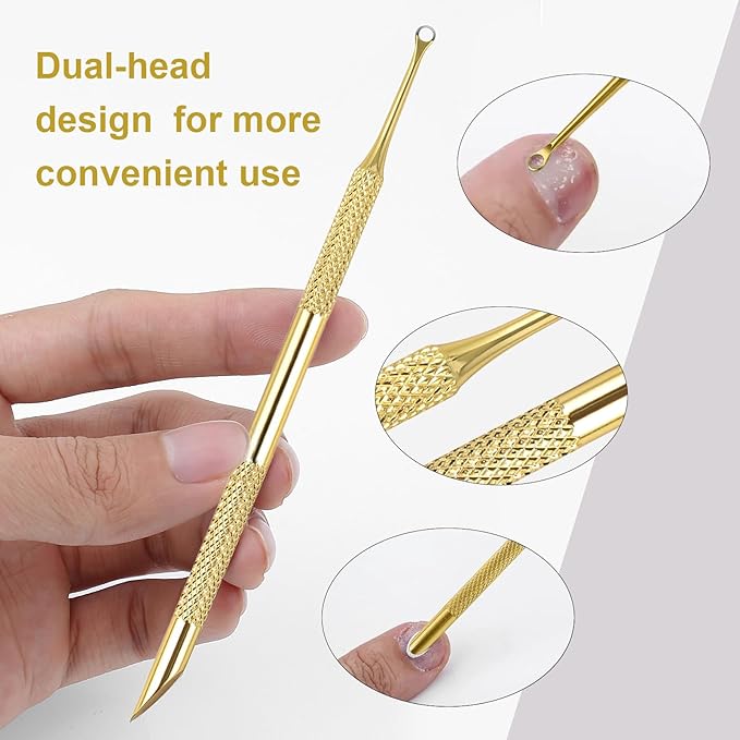 3 Pieces Gold Stainless Steel Double-End Nail Cuticle Pusher Nail Art Pre-Treatment Cuticle Remover Tool With 10 Sheets Sandpaper Dead Skin Removal Nail Cuticle Remover Trimmer Pen