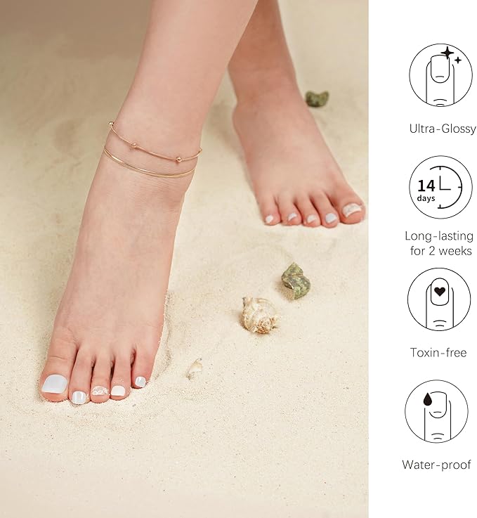 DANNI & TONI Semi Cured Gel Toenail Strips Flowers (Aroma) Light Blue Toenail Stickers Summer Gel Pedi Wraps 37 Stickers