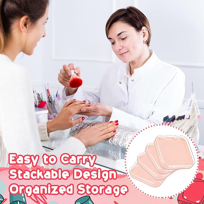 48 Pcs Press on Nail Boxes with 180 Pcs Adhesive Double Sided Tape Acrylic Press on Nail Packaging Cases Pink Transparent Storage Case Organizer for Display Art Salon Supplies