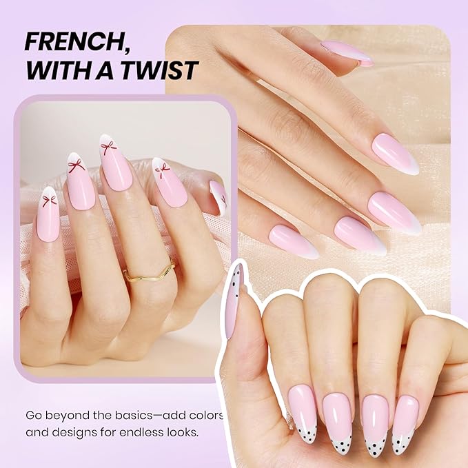 Beetles French Tip Gel Polish Set - Spring White Pink Gel Nail Polish Set Soak Off UV LED with 2 Styles Classic French Nail Art Sticker Sheets Manicure DIY Home Salon Gifts for Women Pure French