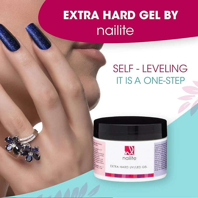 Extra Hard UV LED - Builder Gel for Nails Extension, Self-Leveling Gel and Medium Viscosity - Strengthener (Natural 1.3 Oz.)