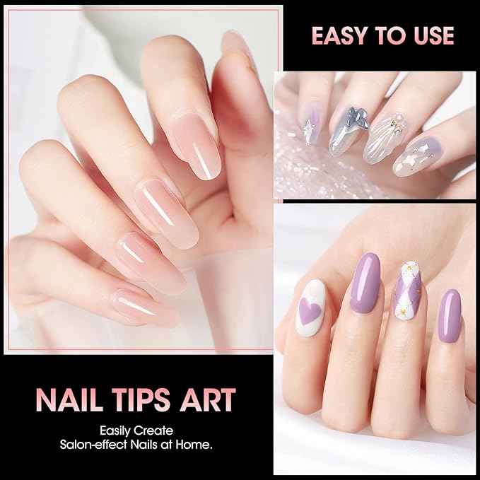 Buqikma 500PCS Short Nail Tips for Acrylic Nails - Clear False Short Artificial Tips for Manicure with Box（Pink Box with Tips）