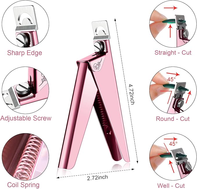 Mudder Acrylic Nail Clippers Kit False Nails Tips Cutter Professional Cuticle Trimmer Nipper Cutter Pusher Remover Stainless Steel Manicure Pedicure Art Tools Set Salon Home(Pink Rose)
