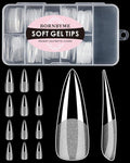 Soft Gel Nail Tips Long Stiletto, 120PCS Pre Buff Full Cover Nail Extenison Tips Half Matte Gel Nail Tips BORNBYME