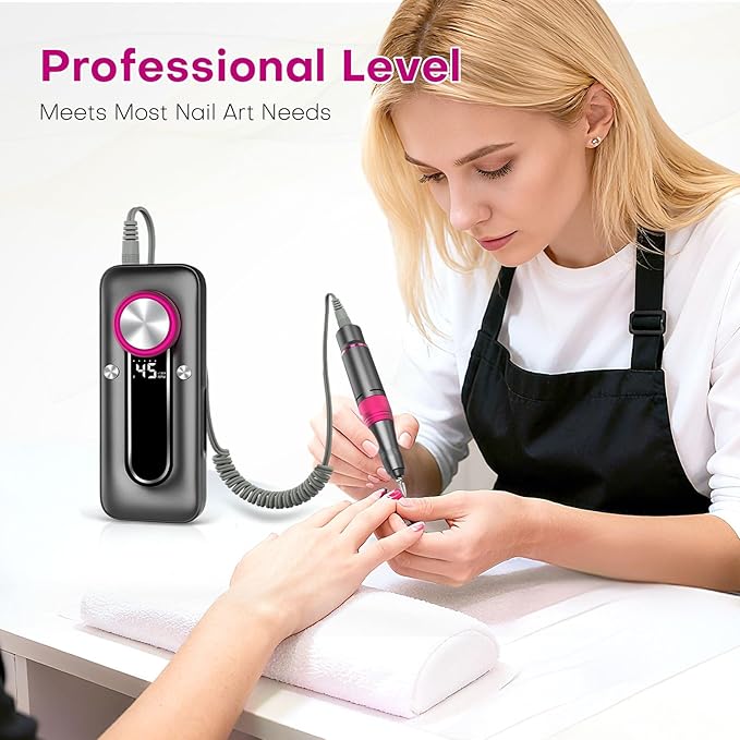 Nail Drill Electric Nail File Kit 45000 RPM Professional Efile Nail Set,Cordless Portable Rechargeable Acrylic Gel Nail Polish Remover Machine Pedicure Manicure Tool for Salon Home Gray