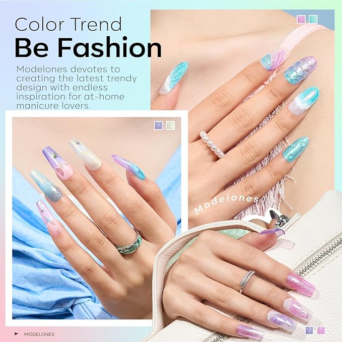 modelones Gel Nail Polish Set, 6 Colors 2026 Spring Pastel Easter Candy Mermaid White Pink Glitter Gel Polish Baby Blue Purple Galaxy Sparkle Shimmer Pearl Nail Polish Soak Off LED Nail Art DIY Gift