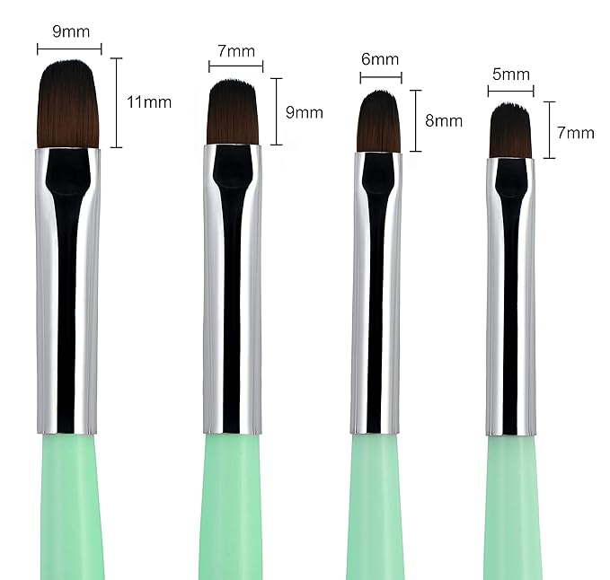 Beaute Galleria - 4pcs Acrylic UV Gel PolyGel Nail Art Brush Set (Size 6, 8, 10, 14), Nail Tips Builder Painting Pen Clean-Up Brush, Wooden Handle with Nylon Hair