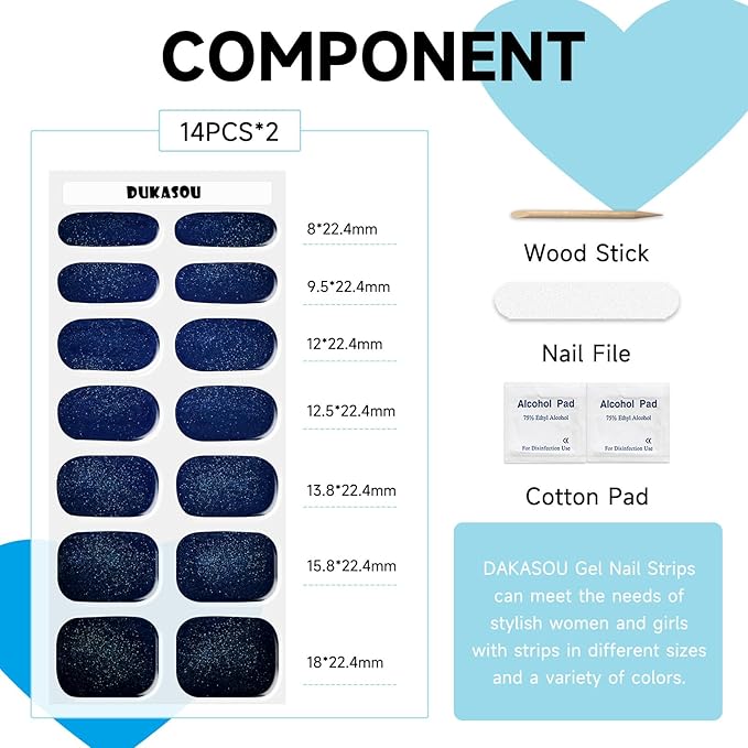 Semi Cured Gel Nail Strips, 28 pcs Gel Nail Stickers Work with Any UV Lights, Long-Lasting Nail Wraps, Stick on Nails for women Easy to Apply & Remove