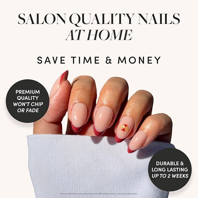Glamnetic x Fanatics Press On Nails - Iowa State Cyclones | Short Almond Fake Nails, Collegiate Cyclones Red French Tips, College Nails, Salon-Quality | 15 Sizes - 30 Nail Kit with Glue