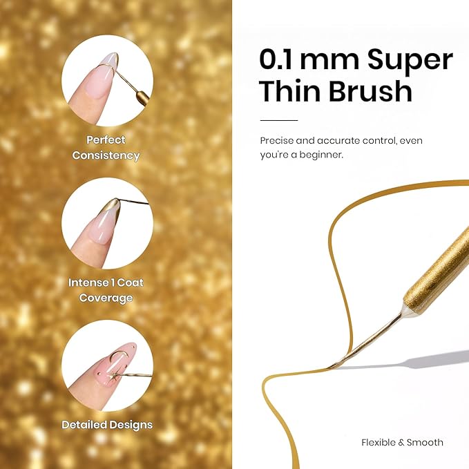 Beetles Gel Nail Polish Gold French Tip Gel Liner 7ml Mirror Effect Build in Thin Brush French Swirl Line Metal Painted Polish Nail Art Soak off Uv Lamp Manicure Salon