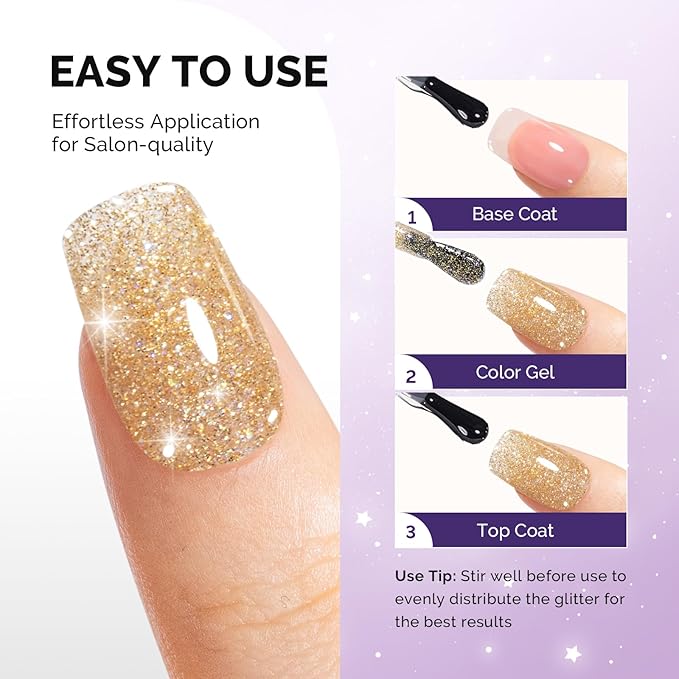 MelodySusie Galaliver Gold Glitter Gel Nail Polish, 15ML Shimmer Gold Sparkle Gel Polish Soak Off UV LED Cured Long Lasting Gift for Women DIY Nail Design Nail Art Manicure X02