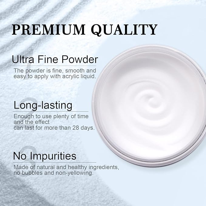 Saviland White Acrylic Nail Powder 5.29OZ/150g Acrylic Powder Large Capacity Professional Nail Art 3D Flowers Carving Nail Extension French Manicure DIY at Home No Nail Lamp Needed