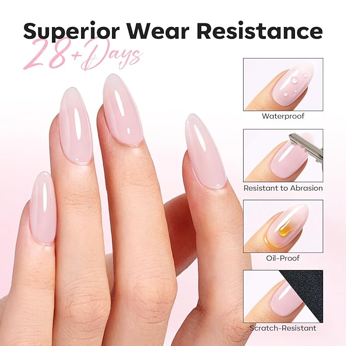 modelones Builder Nail Gel Top Coat, 15 ML No Wipe Ultra Gloss Milky Pink Gel Polish Apex Building Nails Strengthener Extension Jelly Color Nail Art Long Lasting Soak Off U V Manicure Gift for Women