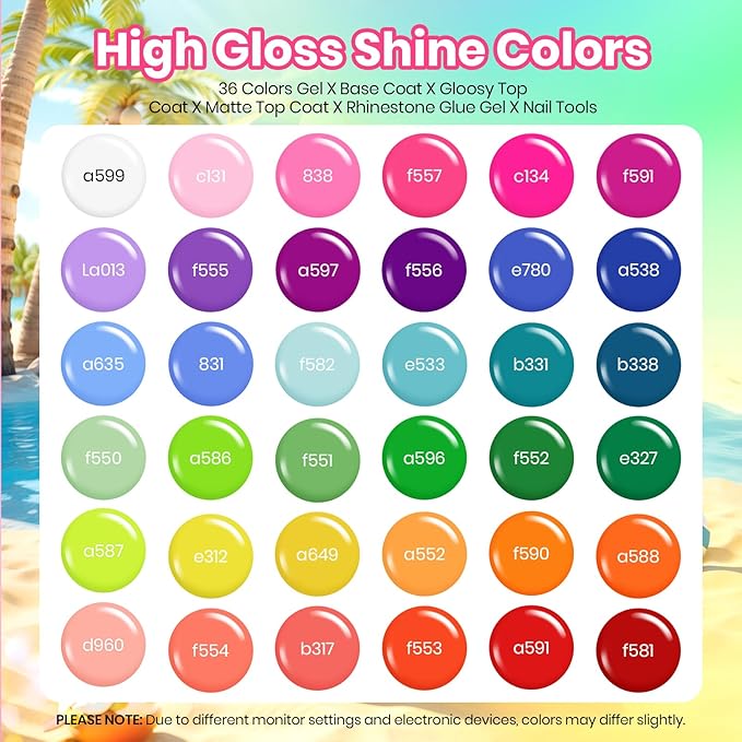 beetles Spring Gel Polish Set - 36 Colors Pastel Neon Gel Nail Polish Pink Red Green Blue Yellow Nail Polish with 4Pcs Base Top Coat Soak off Colorful Valentines Collection UV