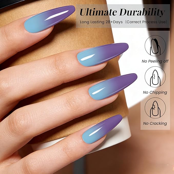 YTD Likomey Color Changing Gel Nail Polish,15ml Mockingbird Egg Blue To Purple Mood Temperature Change Colors,Fall Winter Thermal Ombre UV Manicure Pastel UV Nail Varnish,WB343