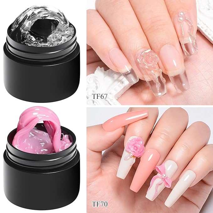 MEET ACROSS All-in-One Extension Mini Kit 2×7ml Non-Sticky Builder Gel Starter Kit WIth Base & Top Coat/Dual-Silicone Pen/Pro File/20-Pc Reusable Dual Forms Salon-Grade Extensions (Clear+Pink)