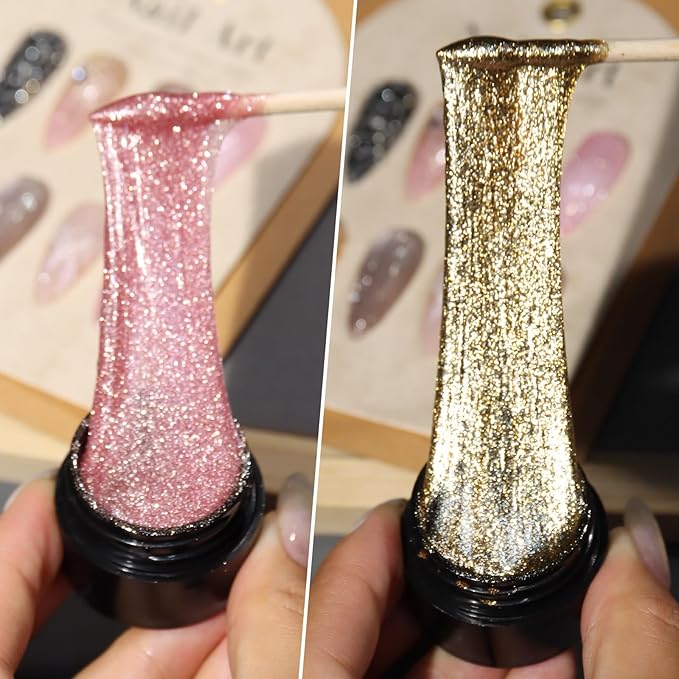 Reflective Glitter Spider Gel, 4 Colors Sparkle Diamond Sliver Gold Pink Elastic Spider Gel Polish, Nail Designs Paint Wire Drawing Gels Polish for Line DIY Manicure Home or Salon Use