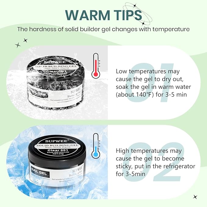 Solid Builder Gel for Nails Clear and Aurora Green 3D Nail Gel Art Non-Stick Hand Sculpture Hard Gel with Dual Form for 3D Modeling Nail Art Home Manicure DIY for Women