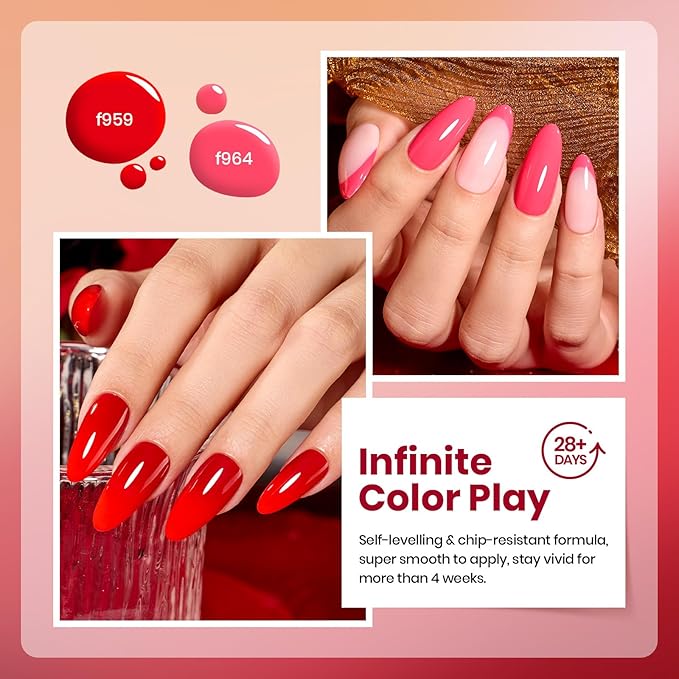 Beetles Red Gel Nail Polish Set - Crimson Horizon 6 Colors Gel Polish Kit Burgundy Bloody Red Pink Colors Soak off UV LED Lamp Needed Manicure DIY Home Gifts for Women