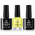 Beetles Gel Base and Top Coat with Cuticle Oil Set, 3Pcs No Wipe Top Gel Glossy Shine Long Lasting, Cuticle Oil Care for Dry Damaged for Stronger Nails Nail Care Kit Gifts for Women