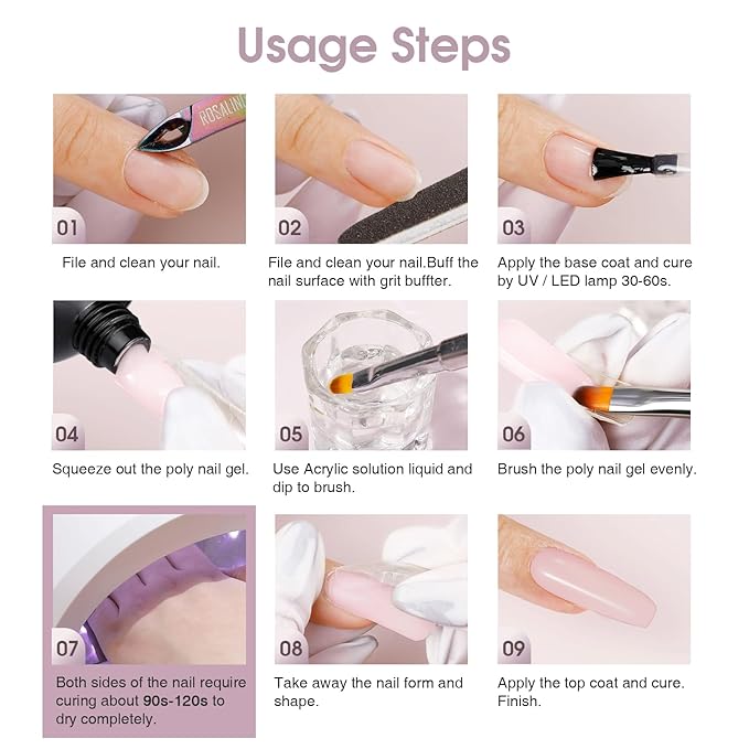 ROSALIND Light Purple Poly Extension Gel, 60ml/2 oz Gray Pink Poly Nail Gel Building Enhancement for Nail Thickening Decoration Fall Colors Set, Easy to DIY Use at Home Need UV Lamp
