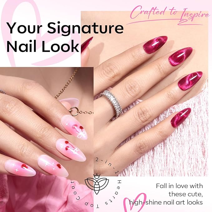 Modelones Gel Nail Polish Set, 6 Colors 2026 Spring Easter Pastel Nude Pink Milky White French Jelly Gel Polish Pearl Hot Pink Glitter Heart Cat Eye Nail Gel Polish LED DIY Gift with Stickers & Magnet